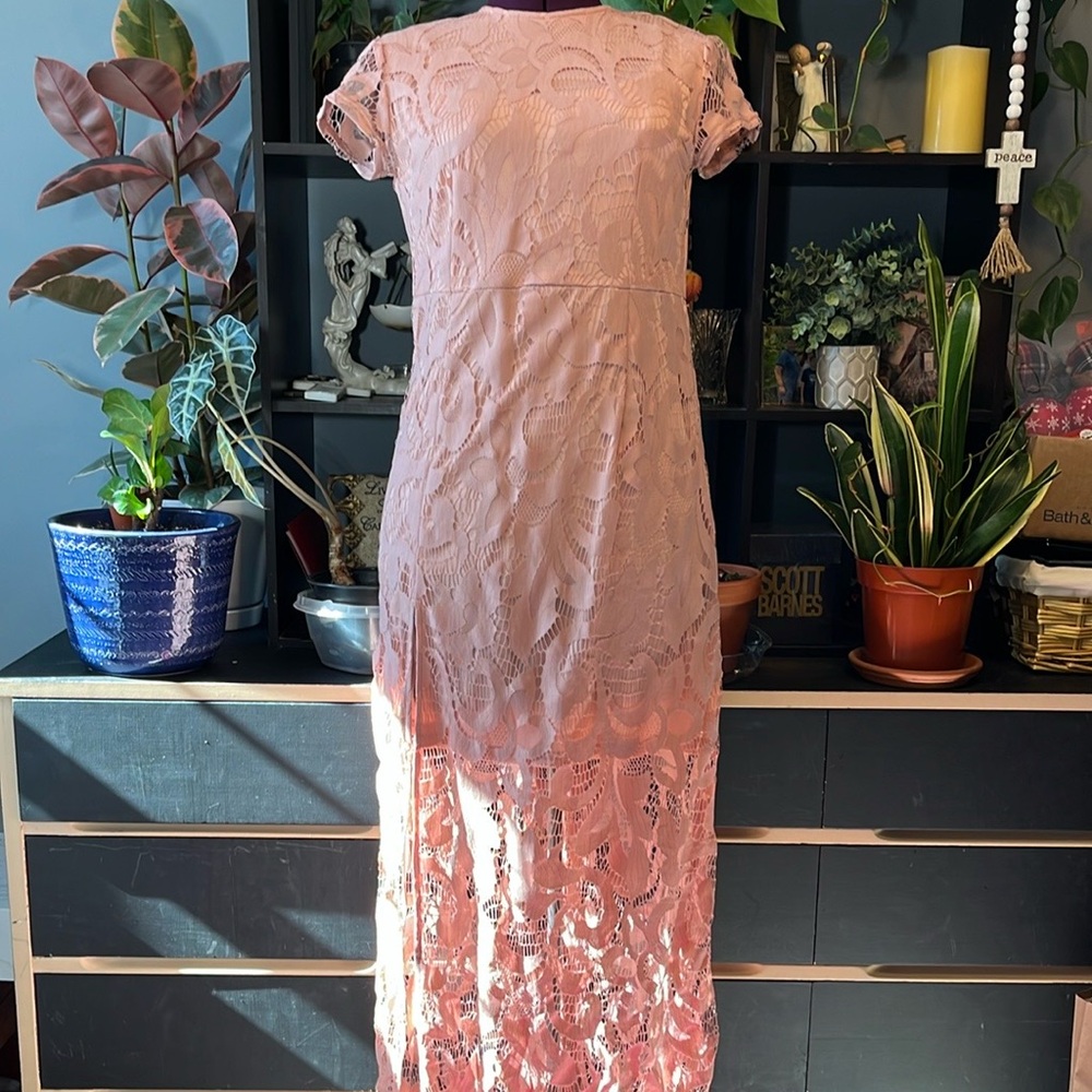 Pretty Little Thing Elegant Lace Pink Maxi Dress
